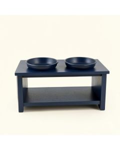 Linden Dell Pet Feeding Stand With Two Plain Empty Bowls - Navy (synthetic illustration; no displayed measurements)