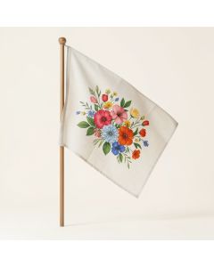 Canadian Patriotic Basket Of Flowers Linen Garden Flag (synthetic illustration; no displayed measurements)