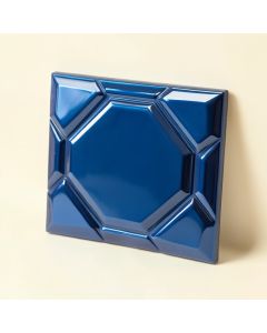Faceted 2 '' X 6 '' Beveled Glass Mosaic Tile In Glossy Metallic/Blue (synthetic illustration; no displayed measurements)