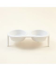 Dawn Arc Pet Feeding Stand With Two Plain Empty Bowls (synthetic illustration; no displayed measurements)