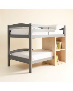 Miacomet Twin Over Full L Solid Wood Bunk Bed With Bookcase And Shelves (synthetic illustration; no displayed measurements)