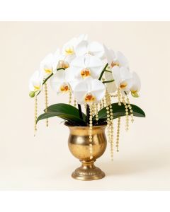 Real Touch White Silk Phalaenopsis Orchids And Leaves With String Of Pearls (synthetic illustration; no displayed measurements)