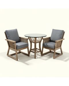 3-Piece Outdoor Patio Furniture Faux Woodgrain Rocking Chairs Warm Gray Cushions & (synthetic illustration; no displayed measurements)