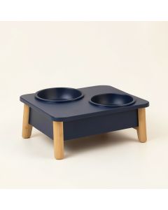 Ridge Falls Pet Feeding Stand With Two Plain Empty Bowls - Navy (synthetic illustration; no displayed measurements)