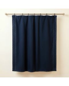 Dune Falls Shower Curtain Hanging Flat From A Plain Rod - Navy (synthetic illustration; no displayed measurements)