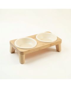 Oak Dell Pet Feeding Stand With Two Plain Empty Bowls - Ivory (synthetic illustration; no displayed measurements)