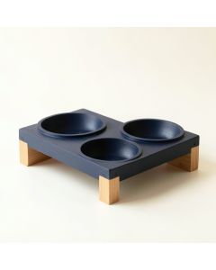 Meadow Arc Pet Feeding Stand With Two Plain Empty Bowls (synthetic illustration; no displayed measurements)