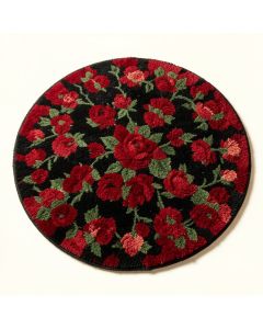 Round Rose Floral Tufted Wool Red/Green/Black Area Rug (synthetic illustration; no displayed measurements)