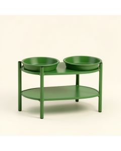 Meadow Dell Pet Feeding Stand With Two Plain Empty Bowls - Green (synthetic illustration; no displayed measurements)