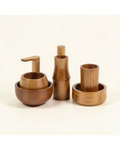 Tony Bamboo And Metal 8 Piece Bathroom Accessory Set (synthetic illustration; no displayed measurements)