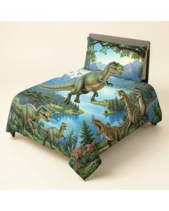 Dinosaur Flying Swimming And Land Dinosaurs With Lake And Mountains Dino Park (synthetic illustration; no displayed measurements)