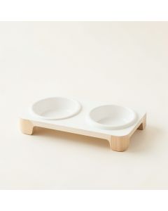 Moss Dell Pet Feeding Stand With Two Plain Empty Bowls - White (synthetic illustration; no displayed measurements)