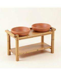 Maple Bridge Pet Feeding Stand With Two Plain Empty Bowls - Terracotta (synthetic illustration; no displayed measurements)