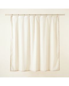 River Edge Shower Curtain Hanging Flat From A Plain Rod - Ivory (synthetic illustration; no displayed measurements)