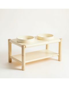 Juniper Bluff Pet Feeding Stand With Two Plain Empty Bowls - Cream (synthetic illustration; no displayed measurements)