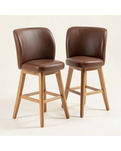 Leatherette Upholstered Wooden Counter Height Chair With Cabriole Legs , Silver , Set Of Two (synthetic illustration; no displayed measurements)