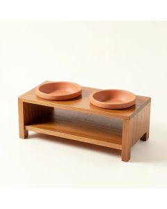 Aspen Bridge Pet Feeding Stand With Two Plain Empty Bowls - Terracotta (synthetic illustration; no displayed measurements)