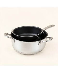 Farberware Neat Nest Space Saving Aluminum 4 Piece Nonstick Saucepan Set (synthetic illustration; no displayed measurements)