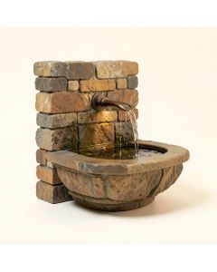 Majestic River Natural Stone/Metal Wall Fountain With Light (synthetic illustration; no displayed measurements)