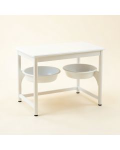 Fern Canyon Pet Feeding Stand With Two Plain Empty Bowls - White (synthetic illustration; no displayed measurements)