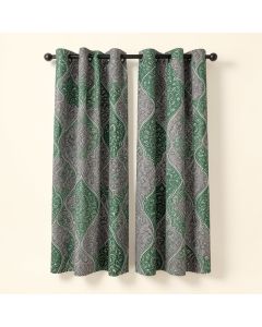 Devan Gray Arabesque Tile With Oriental Touch Eastern Style Ethnic Spiritual Motif Graphic Print & Text Semi-Sheer Rod Pocket Curtain Panel (synthetic illustration; no displayed measurements)