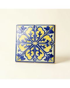 Mediterranean 4 '' X 4 '' Ceramic Gibraltar Decorative Accent Tile In Blue/Yellow (synthetic illustration; no displayed measurements)
