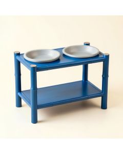 Moss Edge Pet Feeding Stand With Two Plain Empty Bowls - Blue (synthetic illustration; no displayed measurements)