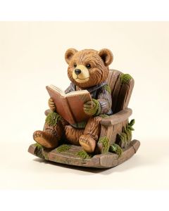Woodland Bookworm Solar Bear Reading Story In Rocking Chair Statue (synthetic illustration; no displayed measurements)