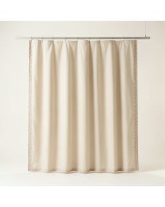 Ash Dell Shower Curtain Hanging Flat From A Plain Rod - Beige (synthetic illustration; no displayed measurements)