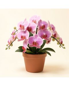 Orchids Floral Arrangement In Pot (synthetic illustration; no displayed measurements)