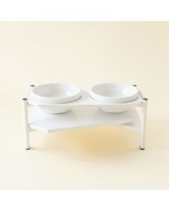 Rowan Crossing Pet Feeding Stand With Two Plain Empty Bowls - White (synthetic illustration; no displayed measurements)