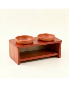 Holly Bluff Pet Feeding Stand With Two Plain Empty Bowls - Terracotta (synthetic illustration; no displayed measurements)
