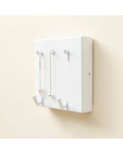 White Jewelry Organizer From Wooden Wall Mounted Holder For Earrings/Necklaces/Bracelets/Accessories (synthetic illustration; no displayed measurements)