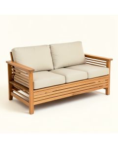 Yesenia Teak Patio Sofa With Sunbrella Cushions (synthetic illustration; no displayed measurements)