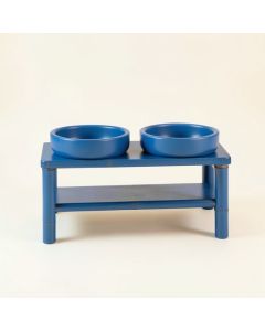 Wren Bend Pet Feeding Stand With Two Plain Empty Bowls - Blue (synthetic illustration; no displayed measurements)