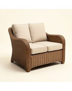 Tegan 70 '' Wide Outdoor Wicker Loveseat With Cushions (synthetic illustration; no displayed measurements)