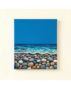Blue Seashore With Pebble Stones - 3 Piece Graphic Art On Wrapped Canvas Set (synthetic illustration; no displayed measurements)