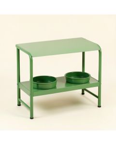 Oak Edge Pet Feeding Stand With Two Plain Empty Bowls - Green (synthetic illustration; no displayed measurements)
