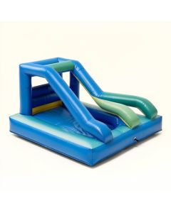 Double Side Inflatable Water Park With Climbing Wall (synthetic illustration; no displayed measurements)