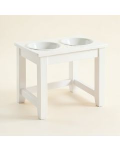 Linden Bend Pet Feeding Stand With Two Plain Empty Bowls - White (synthetic illustration; no displayed measurements)