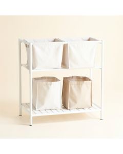Oak Arc Laundry Sorting Station With Plain Removable Bags - White (synthetic illustration; no displayed measurements)