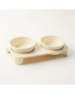 Olive Crest Pet Feeding Stand With Two Plain Empty Bowls - Cream (synthetic illustration; no displayed measurements)