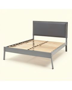 Topmax Upholstered Platform Bed Frame With Nailhead Trim Headboard And Wood Slats (synthetic illustration; no displayed measurements)