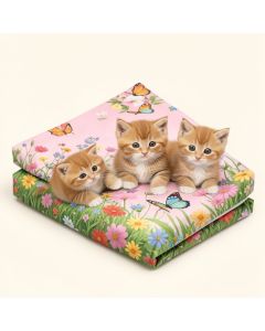 Kittens In Flower Meadow Field Happy Cats Family With Butterfly Kids Cartoon Sheet Set (synthetic illustration; no displayed measurements)