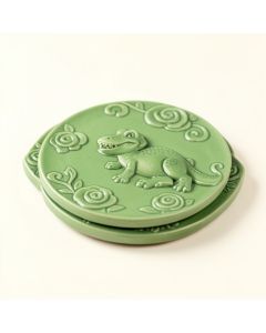 3Drose Ceramic Tile Coasters - Cute Baby Green Dinosaur Scene - Set Of 4 ( Cst_13795_3 ) (synthetic illustration; no displayed measurements)