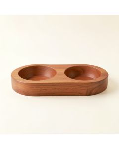 Slate Arc Pet Feeding Stand With Two Plain Empty Bowls (synthetic illustration; no displayed measurements)