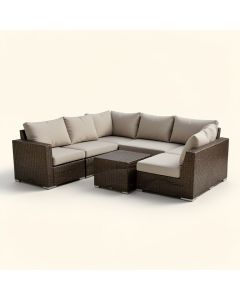 Aleithia 6 Piece Patio Sectional Seating Group With Cushions (synthetic illustration; no displayed measurements)