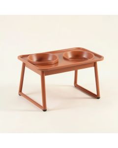 Lake Brook Pet Feeding Stand With Two Plain Empty Bowls - Terracotta (synthetic illustration; no displayed measurements)