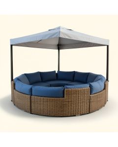 Patio Furniture Round Outdoor Sectional Sofa Set Rattan Daybed Sunbed With Retractable Canopy (synthetic illustration; no displayed measurements)