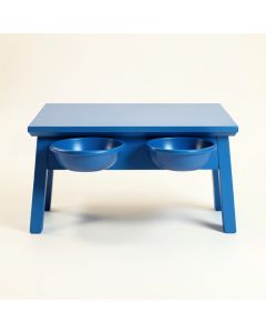 Pine Dell Pet Feeding Stand With Two Plain Empty Bowls - Blue (synthetic illustration; no displayed measurements)